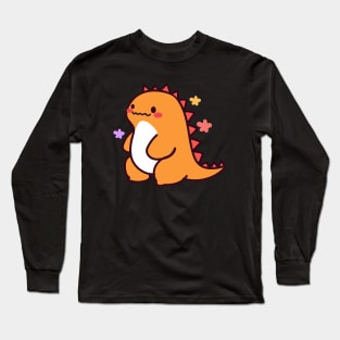 Kawaii cute orange dinosaur Long Sleeve T-Shirt